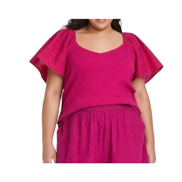 Ava & Viv Women's Plus Pink Flutter Short Sleeve Blouse Size 2X - Picture 1 of 5